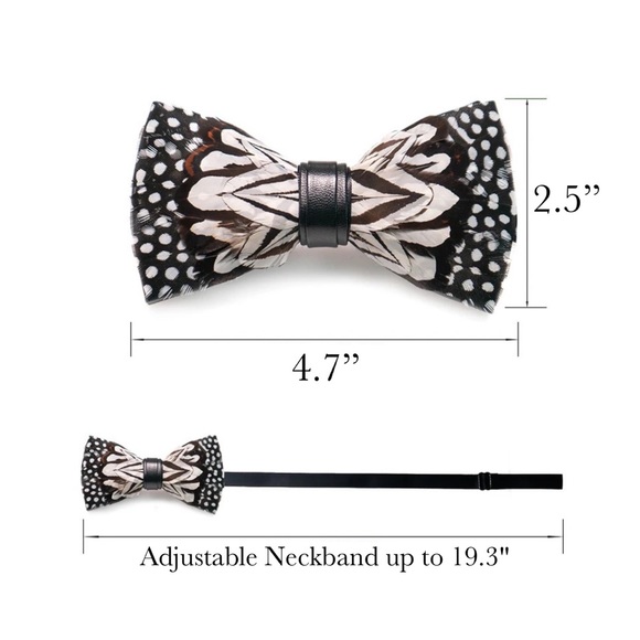 Handmade Black and White Feather Bow Tie Boutonnière Lapel Pin Set - Picture 16 of 16